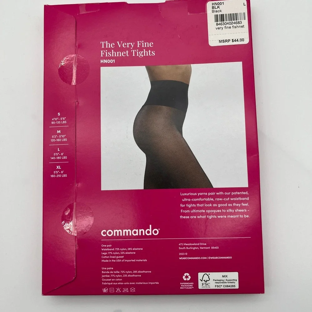 Commando‎ Tights Women L Black Very Fine Fishnet HN001 Raw-Cut Waistband NIB